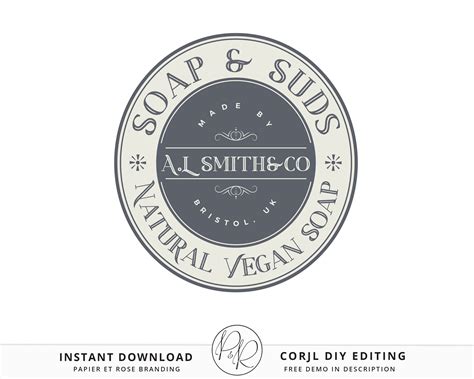 Editable Vintage Logo Rustic Soap Label Design Instant Etsy