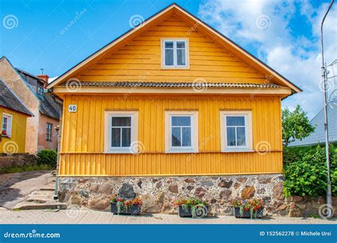 Old Lithuanian Traditional Wooden Yellow House Stock Photo Image Of