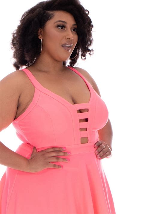 Plus Size Caged Fit Flare Dress Neon Pink Curvy Sense More Curves