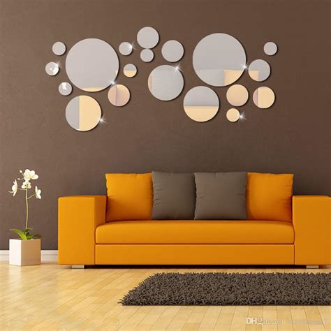 Silver Circle Mirror Wall Stickers 3d Diy Mirror Effect