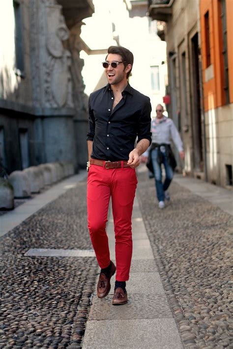 Red And Black Jeans Outfit Men Mens Casual Outfits Mens Colored Pants