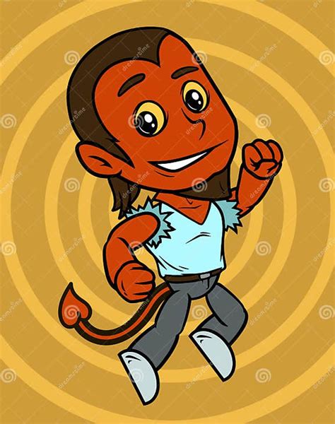 Cartoon Jumping Little Red Devil Boy Character Stock Vector