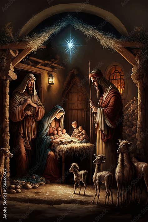Christmas Nativity Scene With Jesus Stock Illustration Adobe Stock