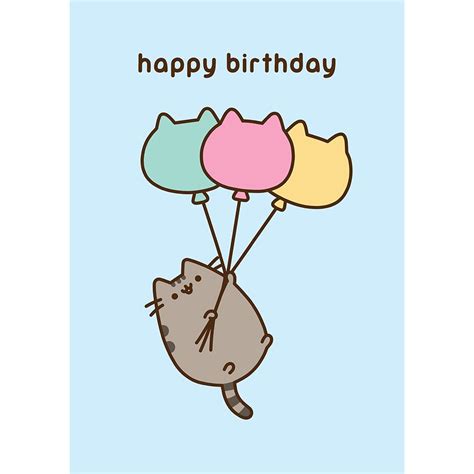 Cartoon Fat Cat Tied To A Balloons Happy Birthday Greeting Card Stock