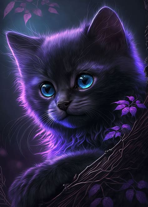 Cute Purple Cat Poster Picture Metal Print Paint By Betusixart