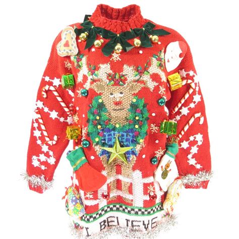 Ugly Christmas Sweater Dorky Reindeer Light Up Dress Red Silver Garland