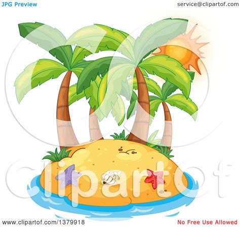 Clipart Of A Sunset Sun Behind Palm Trees On A Tropical