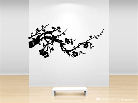 Japanese Cherry Blossom Branch Silhouette Wall Sticker Wall Mural Decal