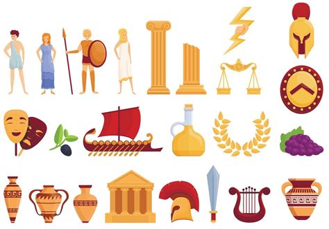 ensemble d icônes de la grèce antique style dessin animé 8866413 Art