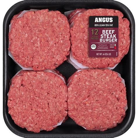 All Natural 85 Lean15 Fat Angus Steak Ground Beef Burgers 12 Count 4 Lb Fresh