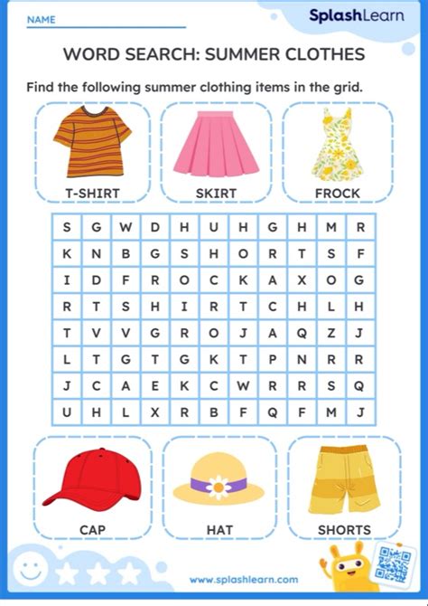 Word Search Summer Clothes Worksheet Ela Worksheets Splashlearn