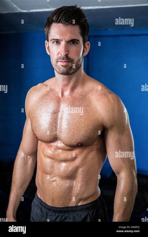 Portrait Of Shirtless Male Athlete In Gym Stock Photo Alamy