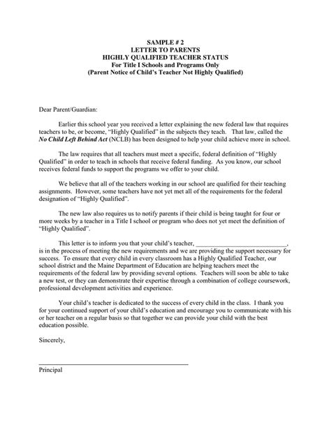 Letter To Teacher From Parent Template