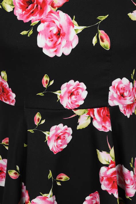 Girls Ava Floral Swing Dress In Black Hearts And Roses London