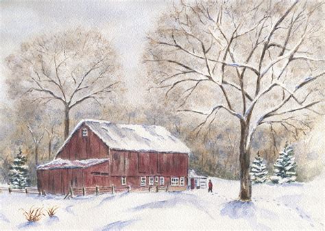 Winter Barn Red Barn In Snow Snow Scene Painting Winter Etsy