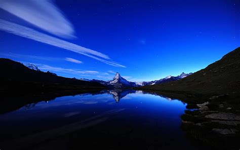Matterhorn Midnight Mirror Night Reflection Clouds Beautiful