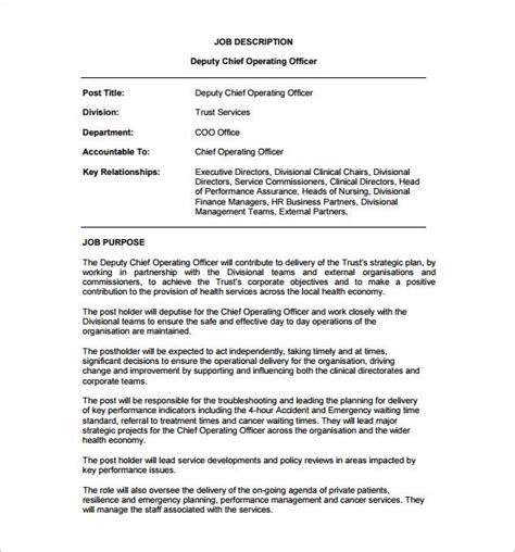 Chief Operating Officer Job Description Template - 9+ Free ...