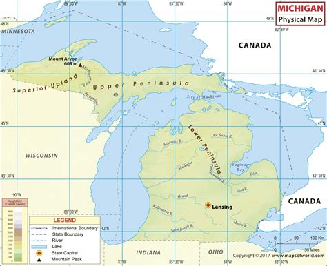Michigan Physical Wall Map By Maps Of World Mapsales