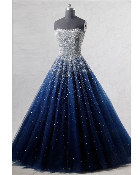 New Sparkle Princess Prom Dress Dark Royal Blue Cinderella Ball Gown L