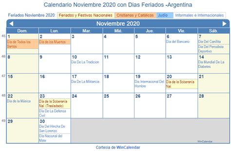 Calendario Noviembre 2020 Para Imprimir Argentina