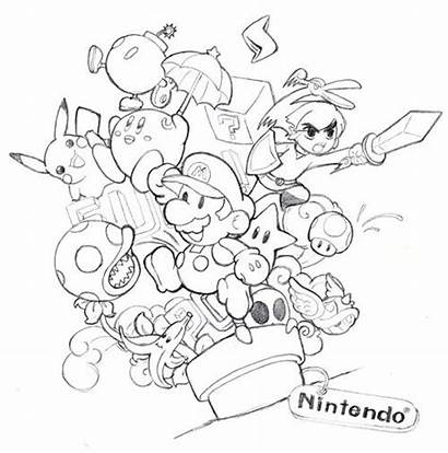 Nintendo Collage Drawing Drawings Cartoon Sketches Characters