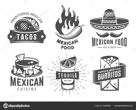 Mexican Cuisine Logos Vector Badges Traditional Mexican Food Emblems