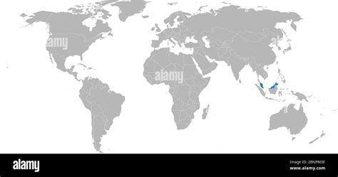 Malaysia Map Highlighted Blue On World Map Gray Background Perfect