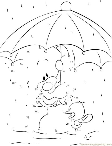 These clouds form when the weather has been cold and warmer moist air blows in. Pimboli Bear Stand in Rain dot to dot printable worksheet - Connect The Dots