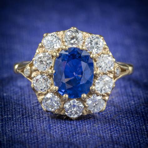 Sapphire Diamond Cluster Ring 18ct Gold Antique Jewellery Online