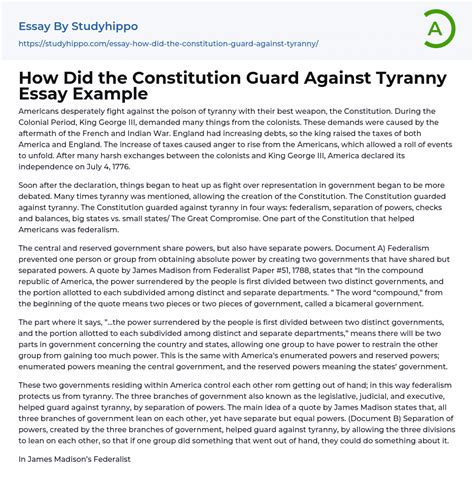 How Did The Constitution Guard Against Tyranny Essay Example