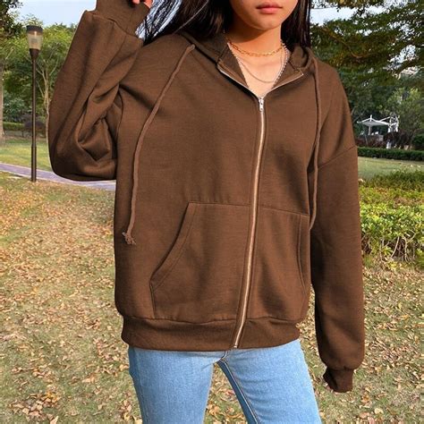 Cute Brown Hoodie Sweatshirt Women Long Sleeve 2021 T For Etsy