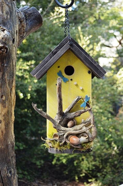 These free handmade wooden bird mount your birdhouse and see which bird will call your habitat home. Rustic Birdhouse Handmade for Garden Birds in Yellow/Brown ...