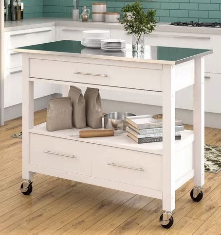 White double door kitchen cart with granite top. 7 White Kitchen Carts for Small Spaces - Cute Furniture