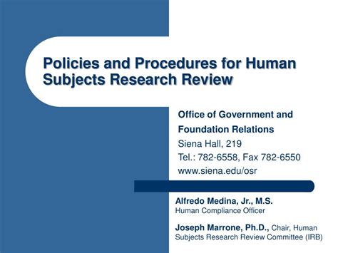 Ppt Policies And Procedures For Human Subjects Research