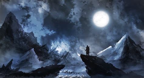 Fantasy Art Night Moon Hunter Snow Wallpapers Hd Desktop And