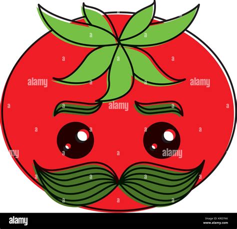 Fresh Tomato With Mustache Kawaii Character Stock Vector Image And Art