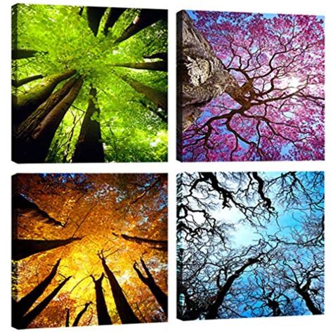 Moco Art 4 Panels Canvas Wall Art Spring Summer Autumn Winter Four Seasons Landscape Color Tree