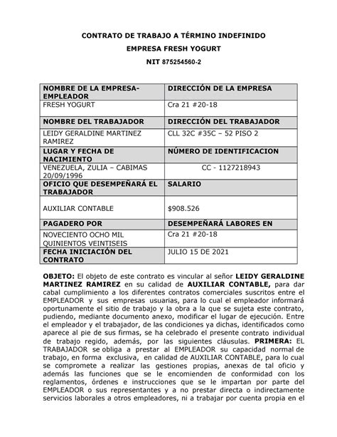 Introducir 102 Imagen Modelo De Contrato De Trabajo A Termino