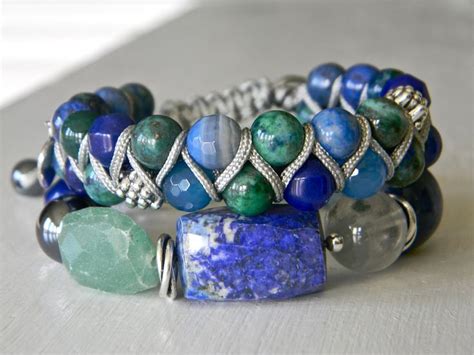 Mixed Media Gemstones With Sterling Silver Lapis Agates Quartz And
