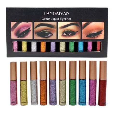 Handaiyan 10pcsset Liquid Glitter Eyeliner Shimmer Metallic Pigment
