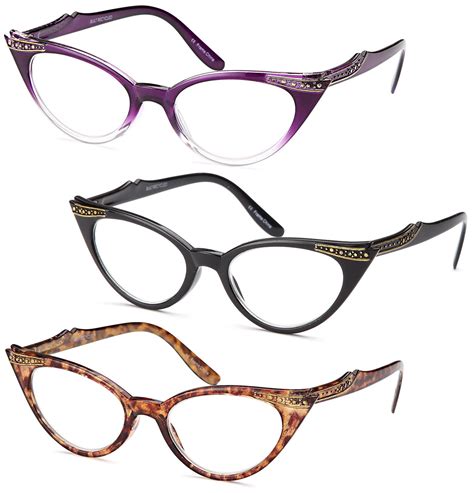 gamma ray readers 3 pairs ladies vintage cat eye readers quality reading glasses for women