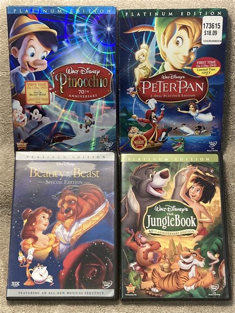 Lot Of 4 Platinum Edition Disney Dvd Peter Pan Jungle Book Pinocchio
