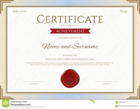 Certificado De Plantilla Del Logro En Oro Y Rojo Del Vector Ilustración