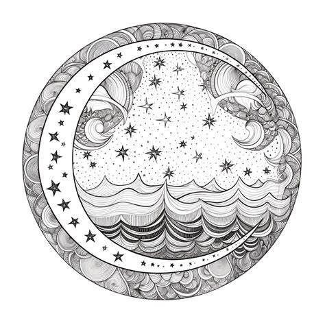 Enchanting Moon And Stars Design Coloring Page