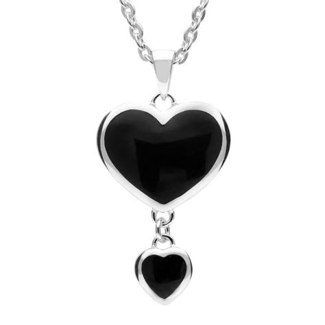 w hamond sterling silver whitby jet double heart drop necklace p3013 this contemporary and