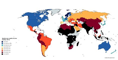 The smallest budget per capita exists in afghanistan. Median per-capita income (Gallup, 2013) : MapPorn