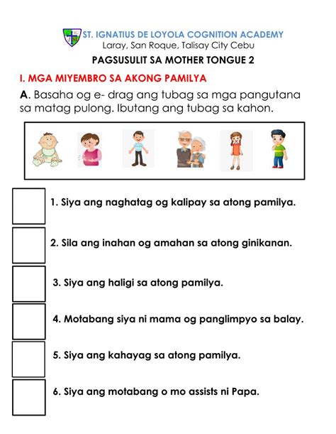 In all subjects, focus on activities that build understanding and that encourage students. Buluhaton sa Mother Tongue 1.2 worksheet