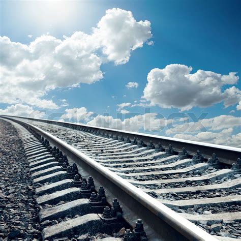 Railroad Closeup To Horizon In Sky With Sun Stock Image Colourbox