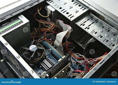 Computer Parts Inside A Desktop Pc Box Electronics Industry Concept