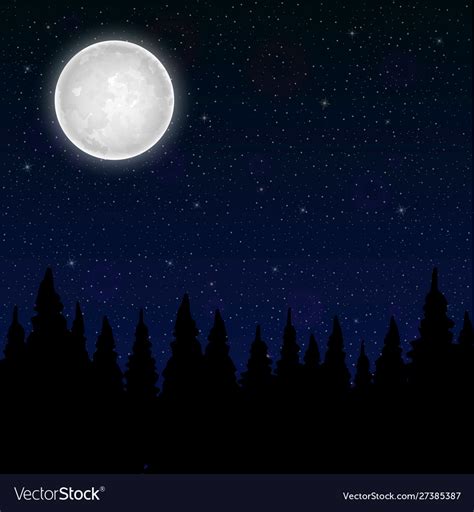 Full Moon On Background Night Sky With Stars Vector Image
